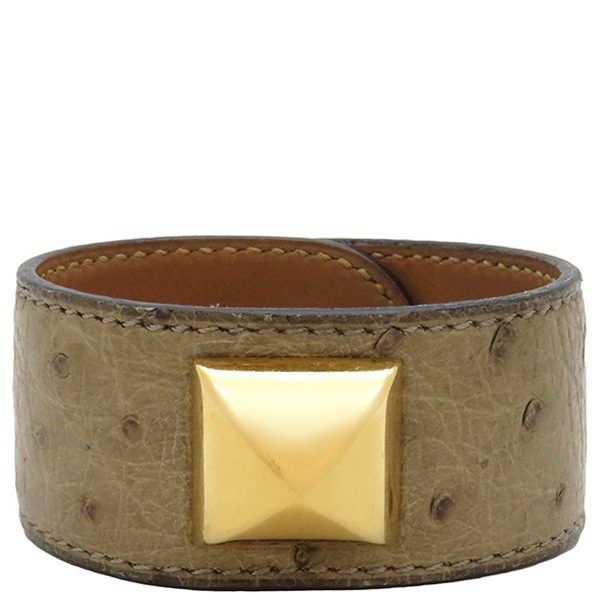 エルメス HERMES ブレスレット メドール オーストリッチ GP ベージュ M ゴールド金具【中古】