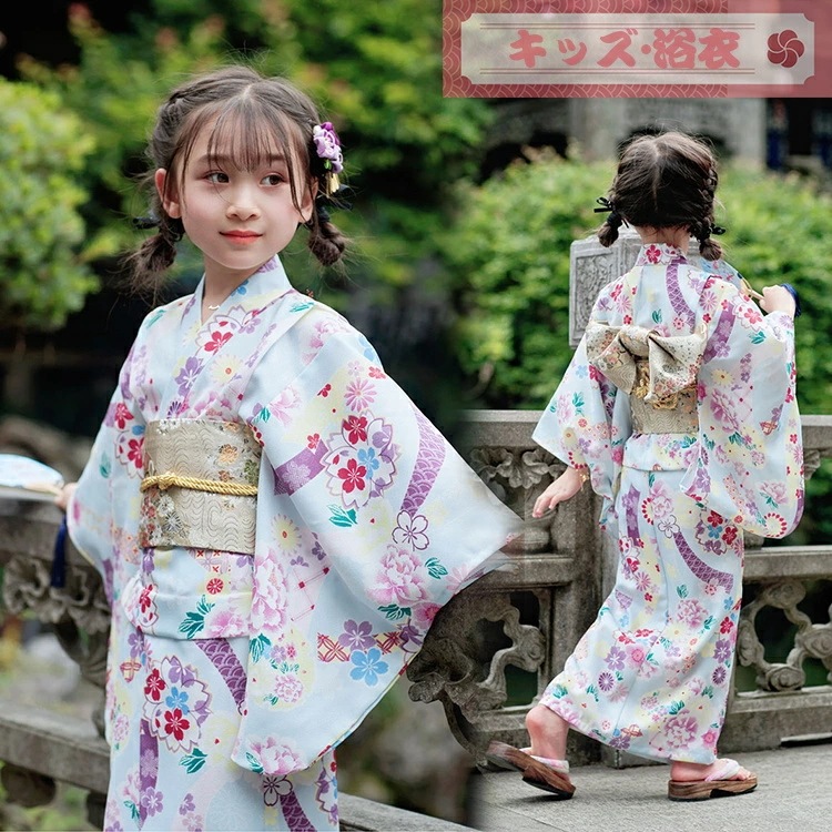 浴衣 子供 ガールズ 花柄 キッズ マルチカラー ゆかた 単品 可愛い浴衣 子供浴衣 女の子 浴衣 簡単着付け ドレス キッズ 花火大会 夏祭り ハロウィン 夏ファッション ダンス発表会 着物 夏服