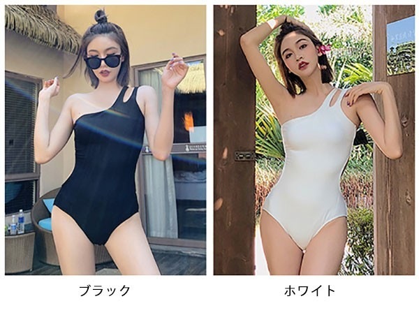 水着ラッシュガード水着セットワンショルダー レオタード カットアウト 水泳 かわいい セクシー 海 プール 水着 レディース オトナ女子 黒 体型カバー 可愛い ビーチ ブラック ロ 韓国 ホワイ