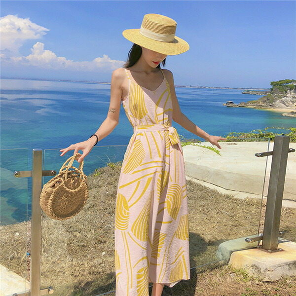 スカートロングスカート細見え レディース 夏 夏新作ゆれゆれワンピース 肩見せ ビーチ 大人可愛い 夏ワンピ 沖縄 ノースリーブワンピース 旅行 マキシワンピース 大人気のワンピース 花柄