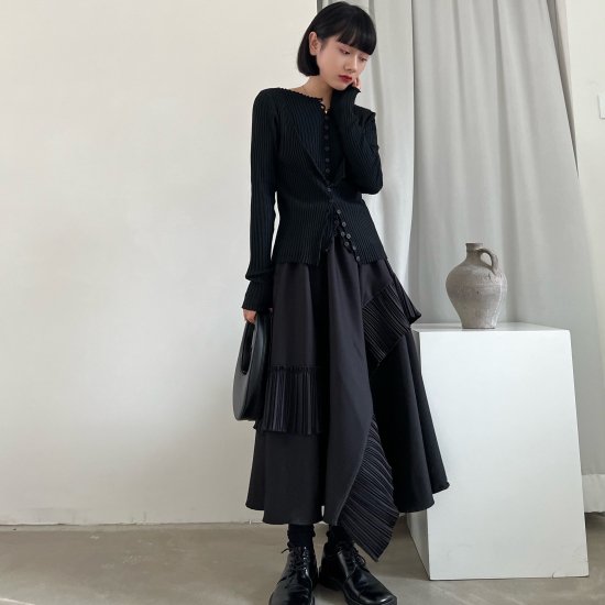 【取寄：納期2週間】ロングスカート ロング丈 フレア Aライン アシンメトリー 切り替えデザイン フリル