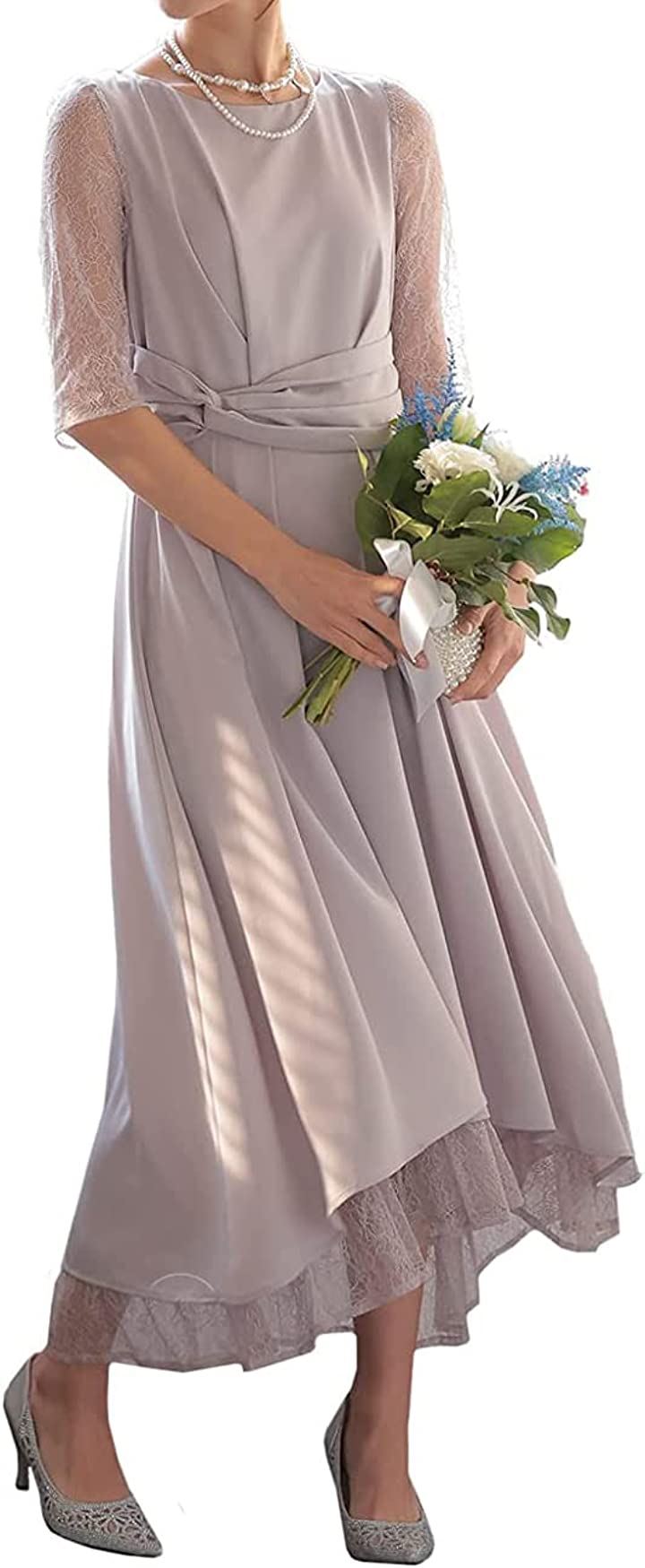 パーティ ワンピース ドレス レディース ウエスト モチーフ ベルト 結婚式およばれワンピース パーティードレス オケージョン (ラベンダー / 320141, S)