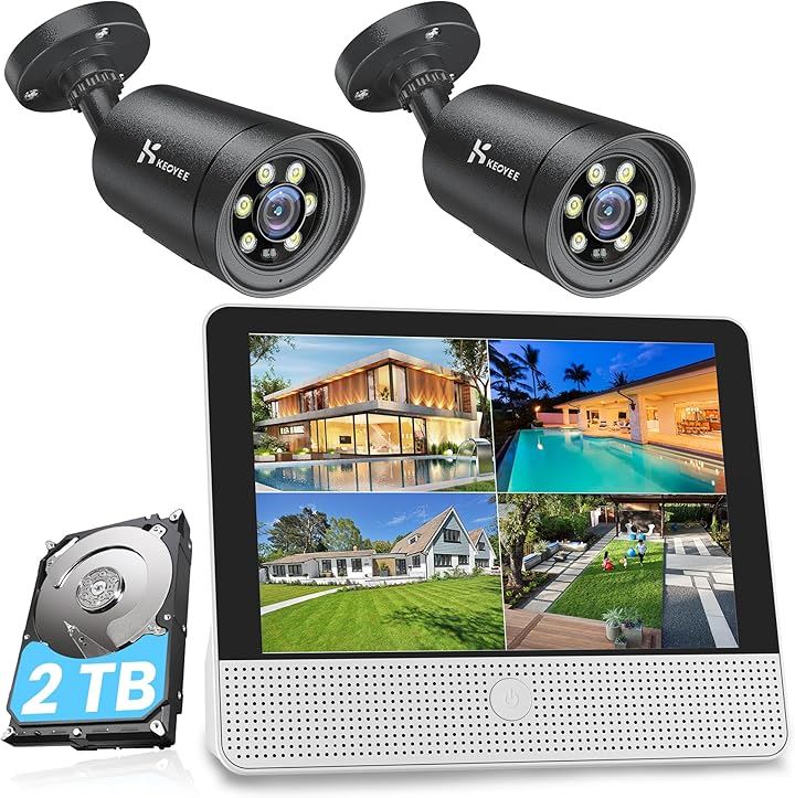 500万高画素・フルカラー撮影・双方向音声 防犯カメラ 2台セット POE有線接続 10インチ モニター付き カラー暗視 8ch(ブラック, 500万画素POEカメラ2台セットB)