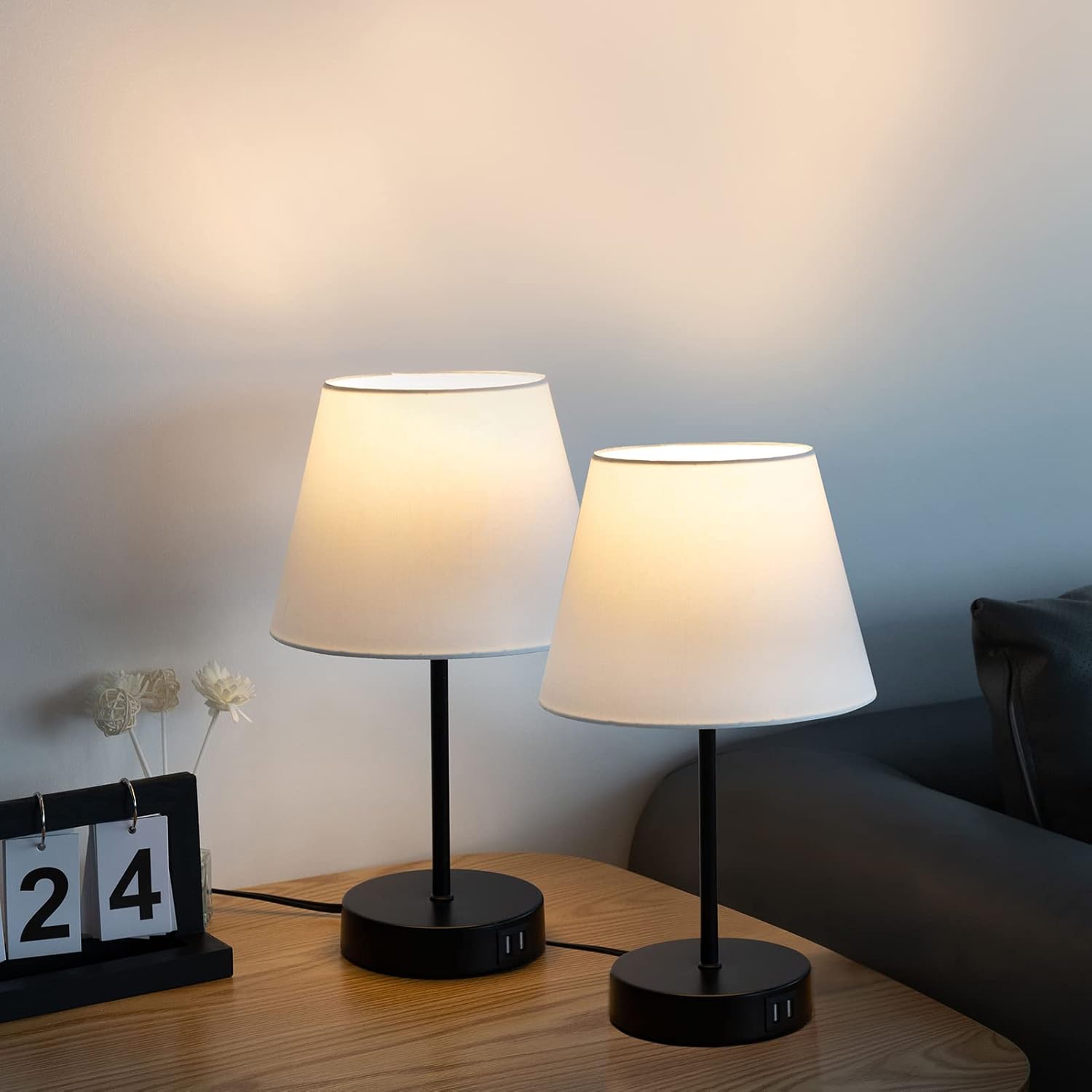 和風テーブルランプ 間接照明 スタンドライト E26 LED電球60W形付き ベッドサイド 2 USB 充電 タッチ3段階調光 洋室旅館 寝室 (2個入)