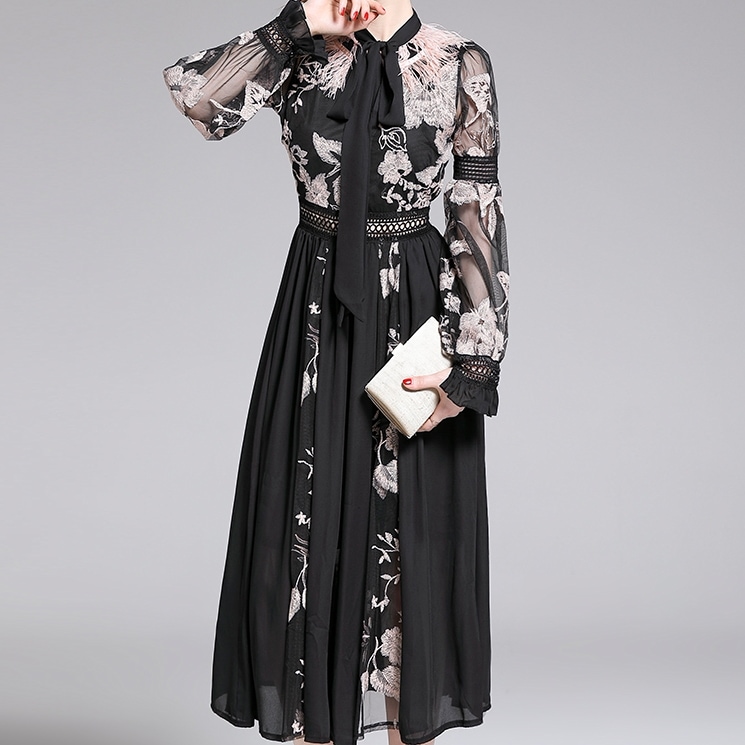 新作 秋冬 レディース 春夏 ワンピース ロング ロング丈 袖あり 長袖 ランタンスリーブ