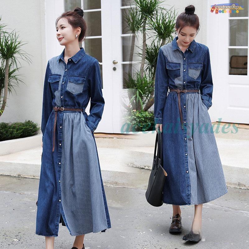 デニムワンピース ワンピース レディース シャツワンピース 長袖 デニム風 ワンピ 無地 切り替え 体型カバー ゆったり きれいめ オシャレ韓国風 通勤 4,999円