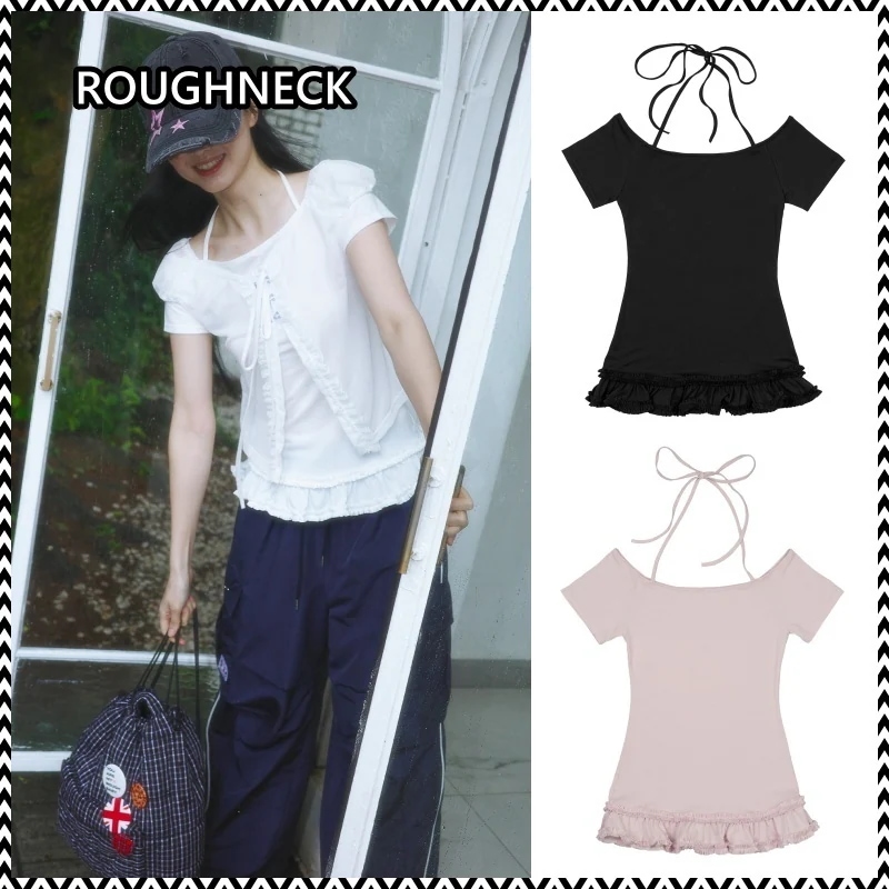 ROUGHNECK Mini Ruffle Tie-Neck Top