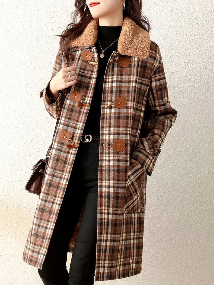 チェスターコート レディース 秋冬新作 チェック柄チェスターコート ミディアム丈 ラシャコート スー