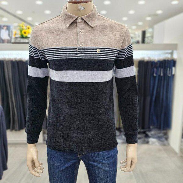 (モダ仁川店)ベージュのシェニールストライプ起毛Tシャツ/PPTS4404A_IC