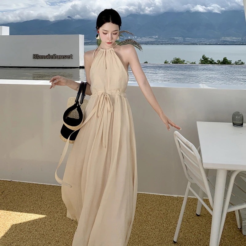 気質 ウエスト引き締め 高級感 首をかけます リゾートワンピース 薄手 ロングワンピース パーティードレス レディースファッション ワンヒース レディース