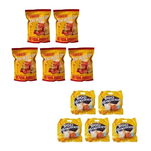 ノーブランドイチゴミニウェハス300g x 5個+エッグクリームクッキー300g x 5個学校事務所