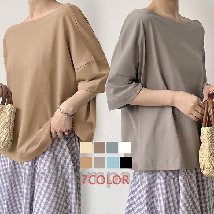 Tシャツ レディース トップス スラッシュネック 肩落ち カットソー 無地 カジュアル 半袖カットソー 日常 シンプル 通学 通勤