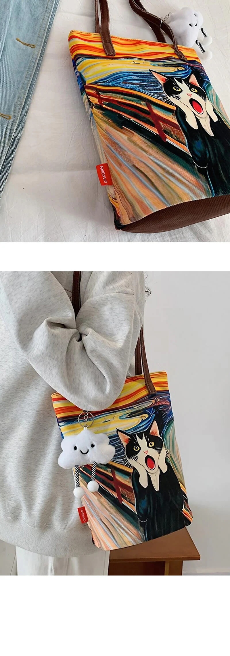 猫柄　ネコ　ニャンコ　エコバッグ　キャンバス 無地 トートバッグ レディース 大容量 トートバッグ 大きめ トートバッグ 可愛い かわいい 軽量 マザーズバッグ フリルハンドルトートバッグ