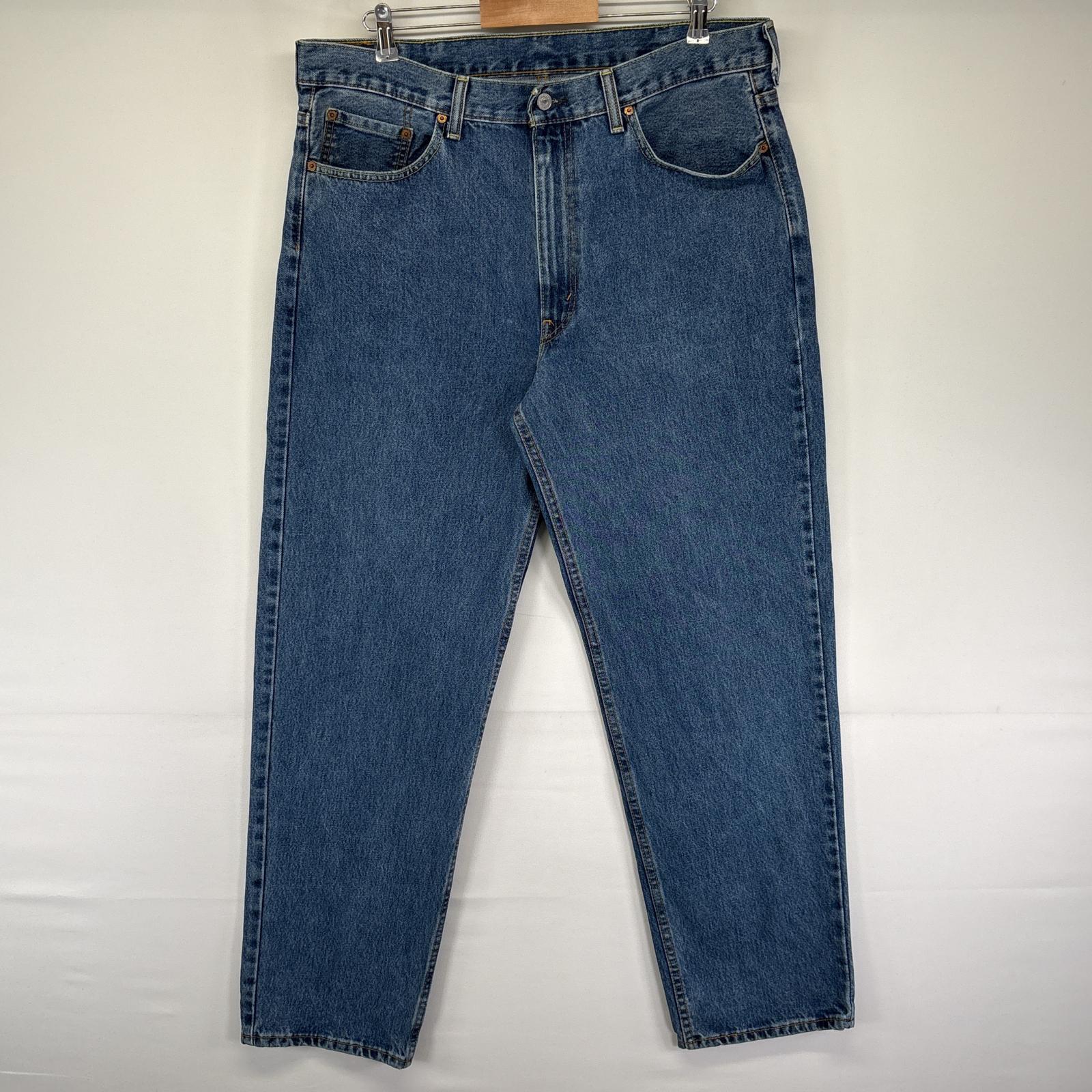 古着 デニムパンツ 550 テーパード ５ポケット ジーンズ ジーパン 色落ち ヒゲ 長ズボン w38 L34 ブルー メンズ