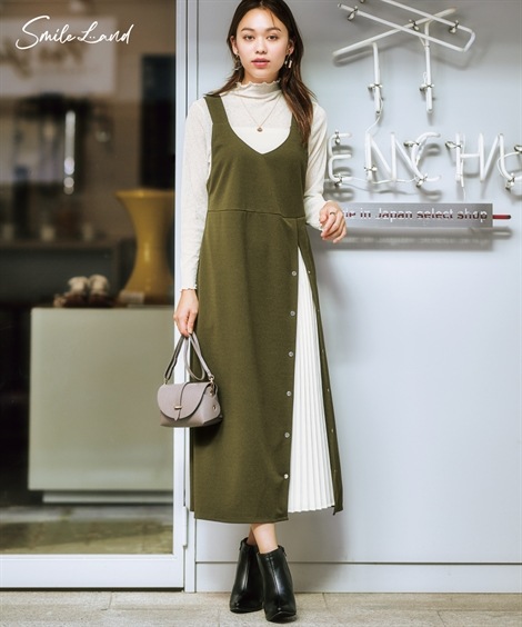 ジャンパースカート 大きいサイズ やわらか素材プリーツデザインジャンパースカート