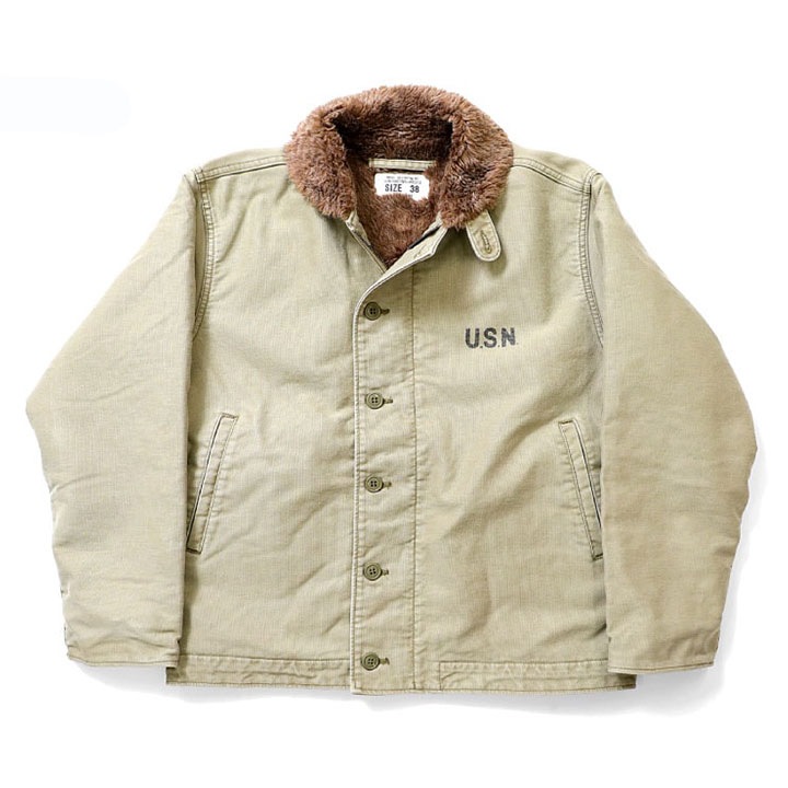 HOUSTON アウター 日本製 ウォッシュド加工 U.S. NAVY N-1 DECK JACKET N1デッキジャケット 甲板作業員 長袖 フェイクファージャケット