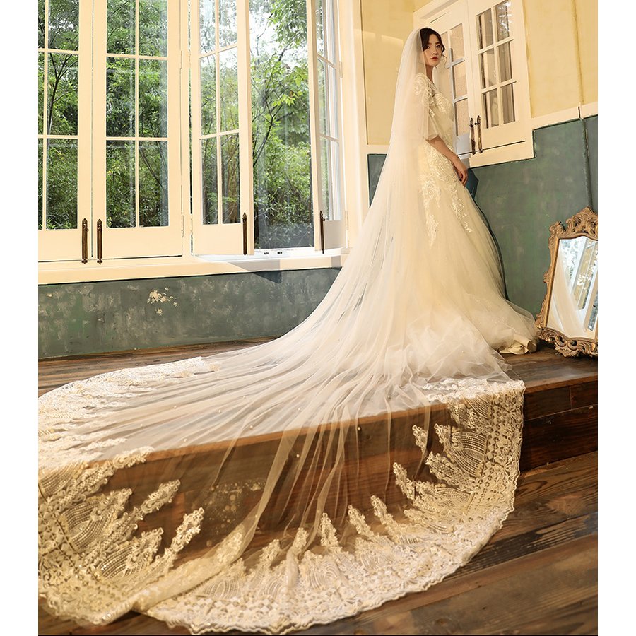 ウエディングベール ウェデイングベール レース ヴェール ロング丈 ブライダル小物 結婚式 二次会 中世風 披露宴 海外挙式 前撮り 教会式 チャペル式 エレガント