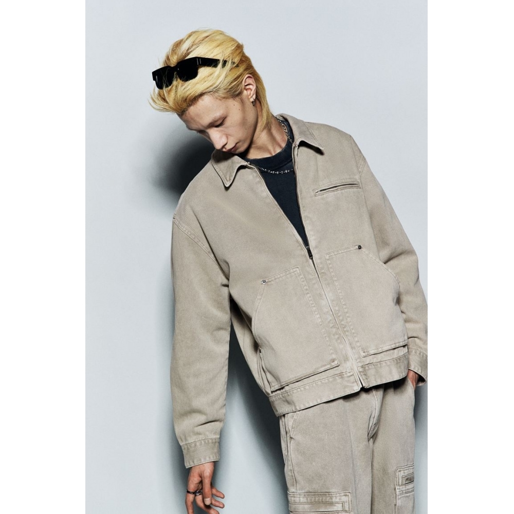 H&M デニムジャケットルーズフィットカーキグリーン