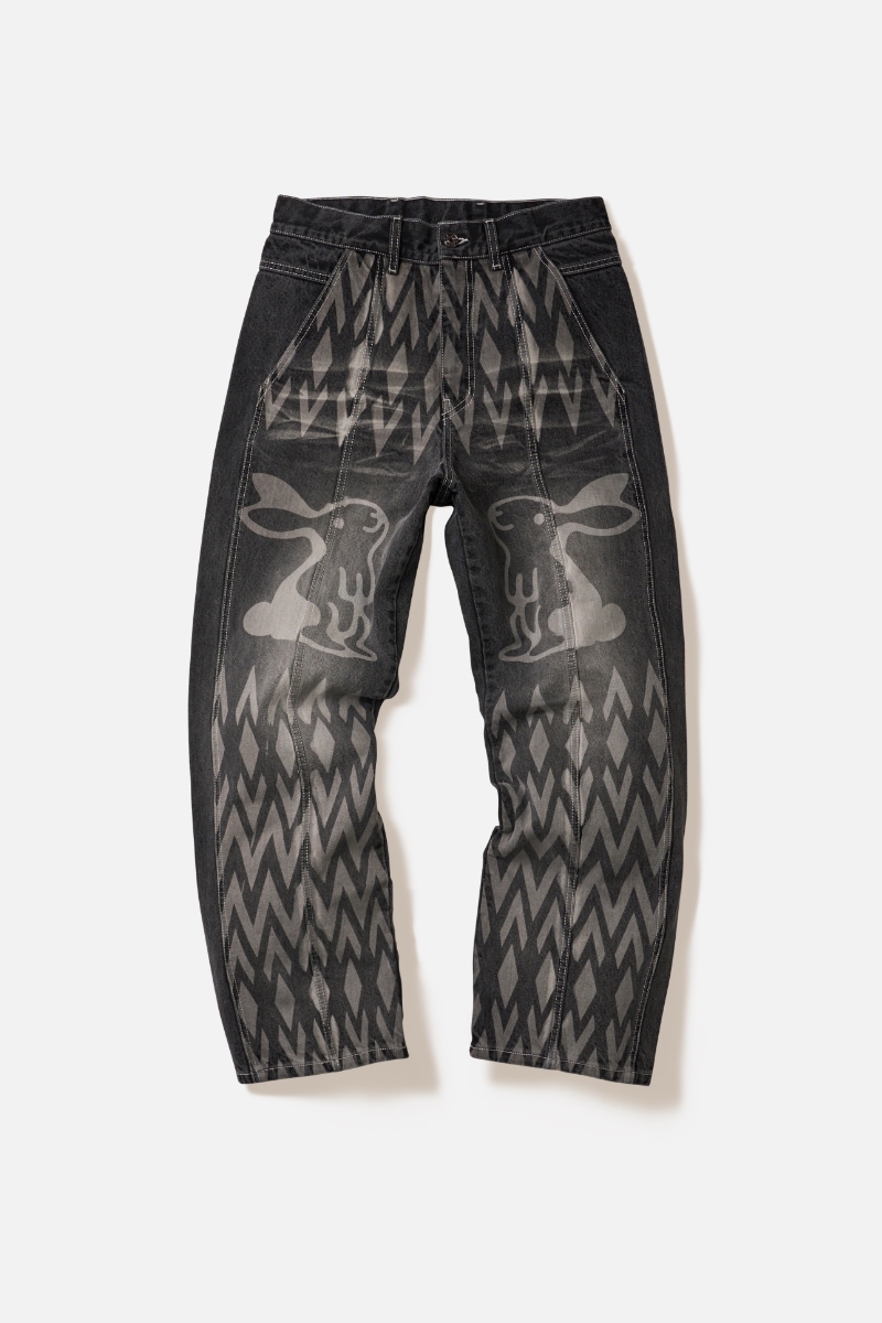【AECA WHITE】 AECA PRINT STRAIGHT DENIM : GREY