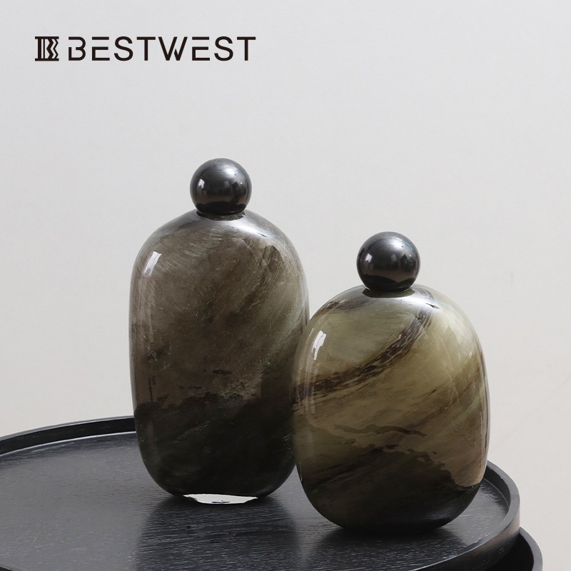博西家居玉質玉石器置物高級青葉仙跡ドリブルボールモデルルームソフトアクセサリー花器