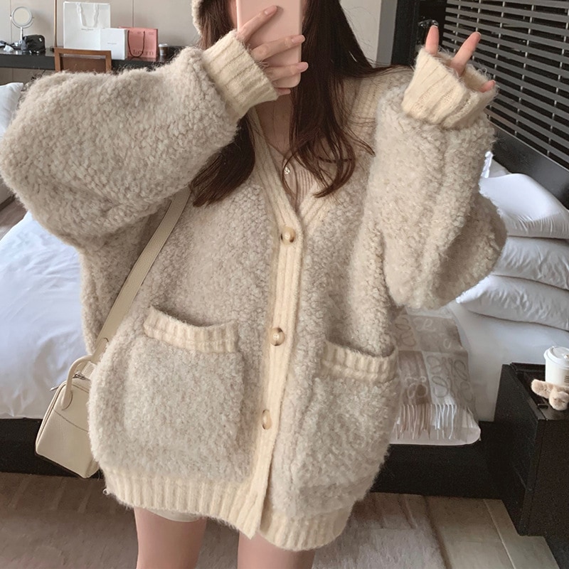 ウールセーターカーディガン カーディガン ミドル丈 アウター ルーズ レディース セータージャケット