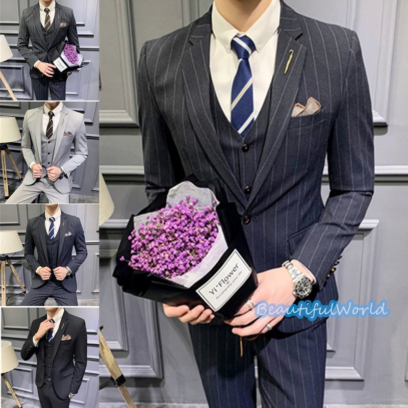 スーツ メンズ ビジネススーツ 3ピーススーツ スーツセットアップ カジュアルスーツボーダー柄フォーマルスーツ 洗える 紳士服 通勤 結婚式X46