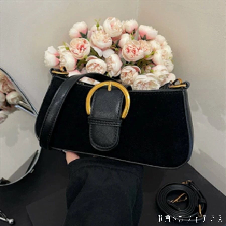 ショルダーバッグ ホーボーバッグ 3色 小さめ コンパクト 薄型 スリム ストラップ 斜め掛け マチ付き 肩掛け 持ち手 スエード ファスナー エレガント 可愛い 大人可愛い きれいめ シンプル カジ