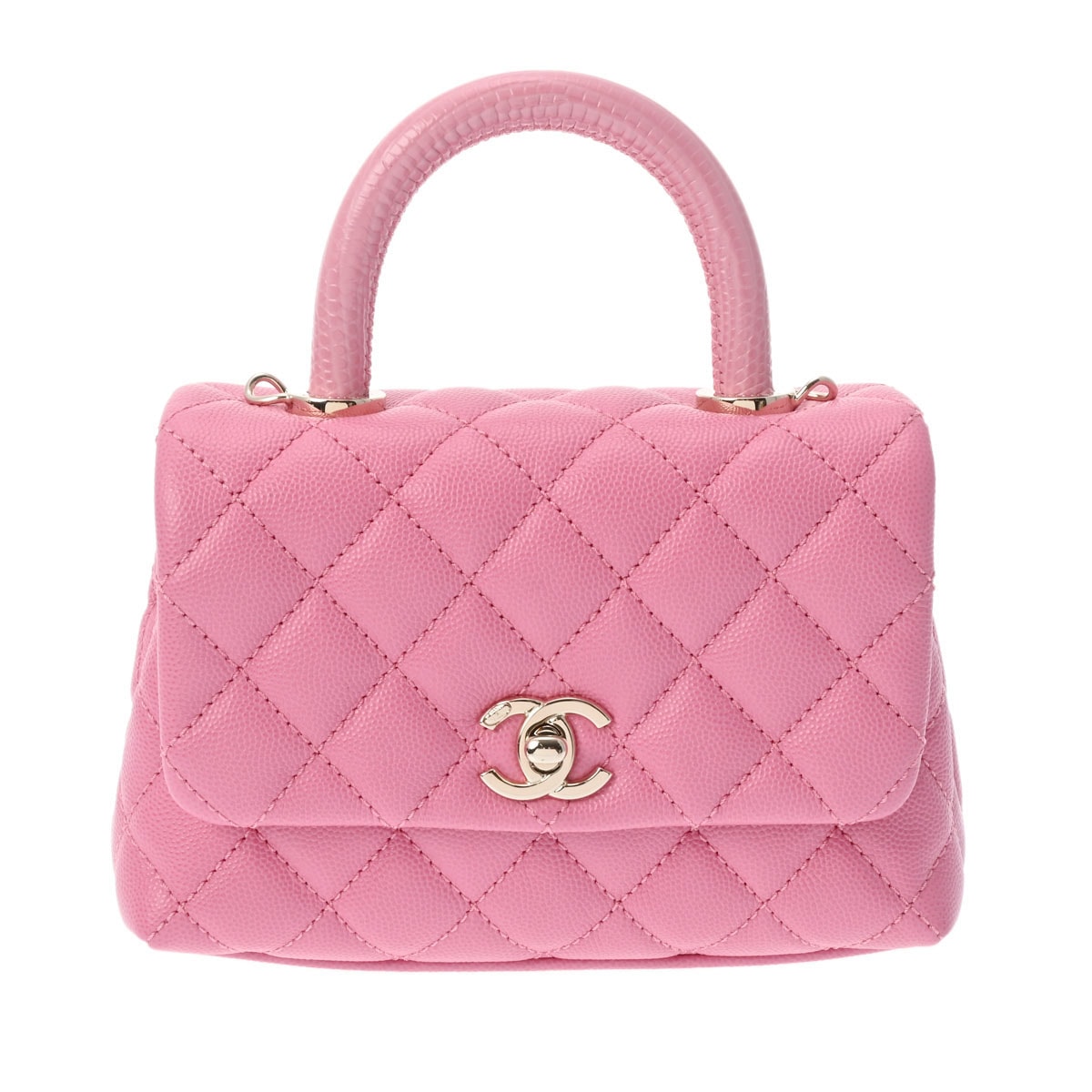 マトラッセ トップハンドル XXS ピンク AS2215 レディース キャビアスキン リザード 2WAYバッグ 新同 中古 銀蔵