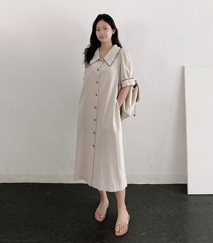 カラー リネン ワンピース