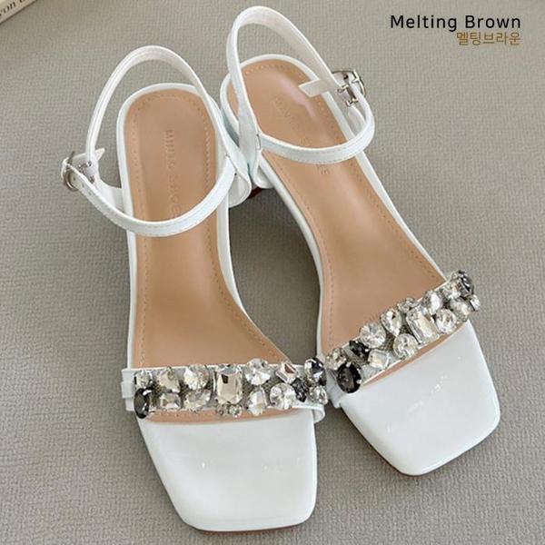 女性ジュエルストラップサンダル レディース ミドルヒール MT42