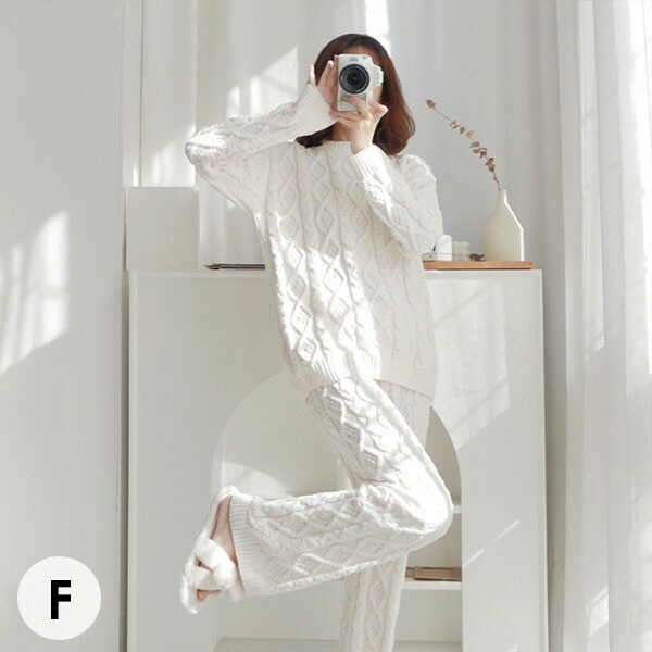 【韓国ins大人気】ニットパジャマ レディース リボン 冬 かわいい 長袖 ルームウェア ニット パジャマ 部屋着 寝間着 おうち時間 女性用 ふわふわ 前開き 上下ゼット 可愛い 韓国 暖かい モコ 8,259円