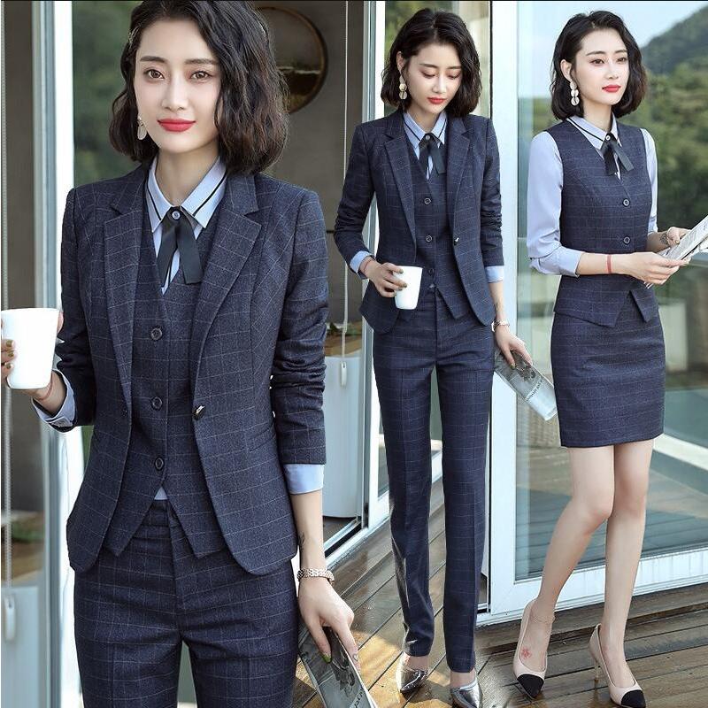 チェック柄スーツセット レディース OL通勤定番フォマールスーツ　フォーマルリクルートスーツ 通勤 オフィスパンツスーツ/スカートスーツ　シャツ