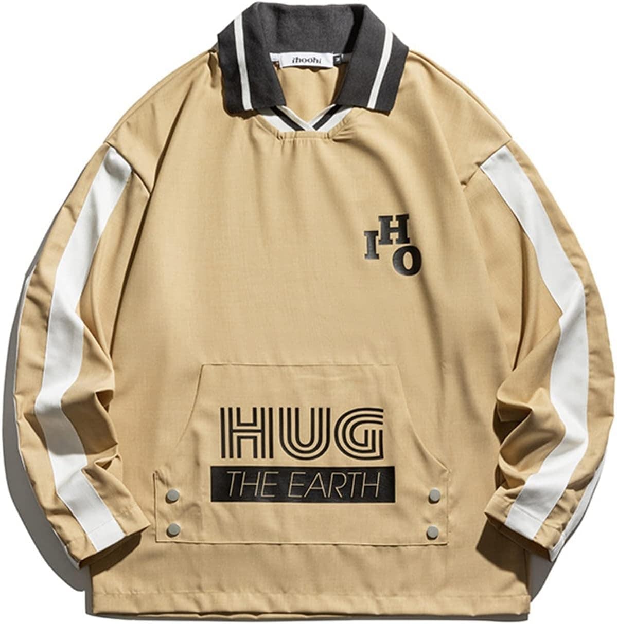 メンズ 長袖 パーカー インナー スプリングウェア プリント 英字柄 プルオーバー 流行し 通気性 ストレッチ 折り襟 体型パカー トレーナー ソフト 丈長め カジュアル シンプル カッコイ