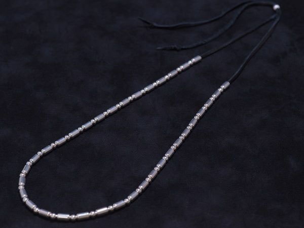 SV925 一連 ロング パイプビーズ ネックレス 牛革紐　シルバー ビーズ 長さ調節 可能 黒 7,849円