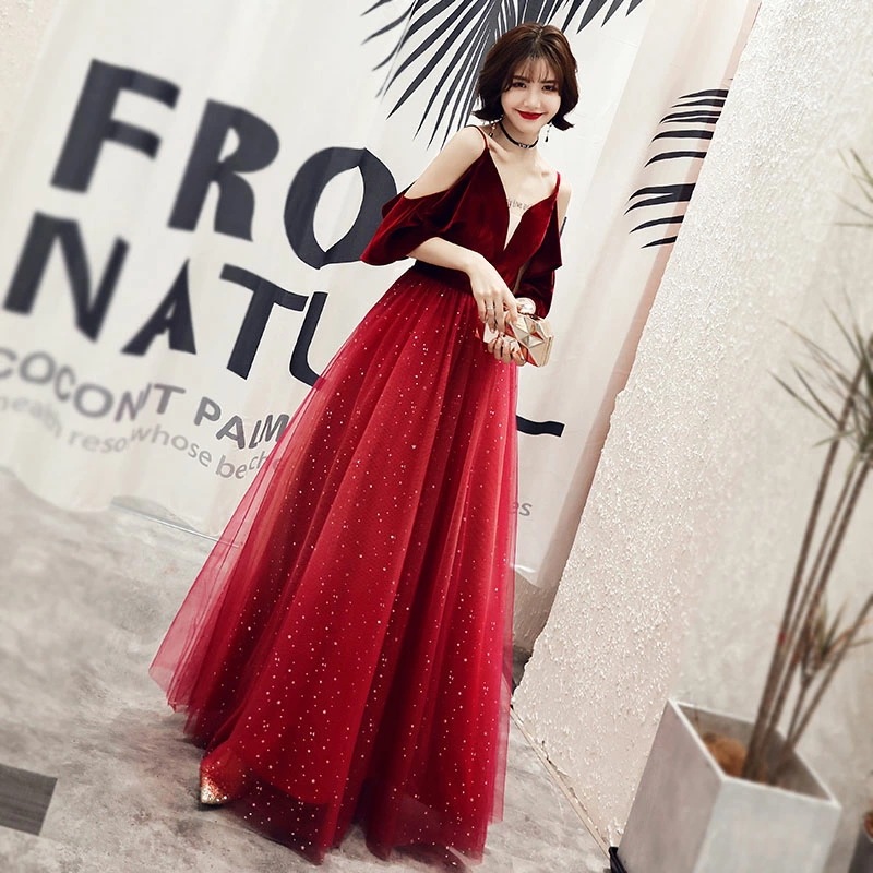 ウェディングドレス パーティードレス カラードレス 結婚式 披露宴 Aラインドレス 演奏会 発表会 ウエディングドレス 二次会ドレス ロングドレス カクテルドレス ベルベット チュール 赤 イブニング