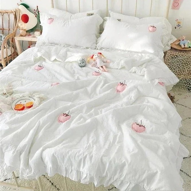 布団掛け布団4点セット刺繍フリル夏マットレス布団寝具綿涼しい感じエダケ夏