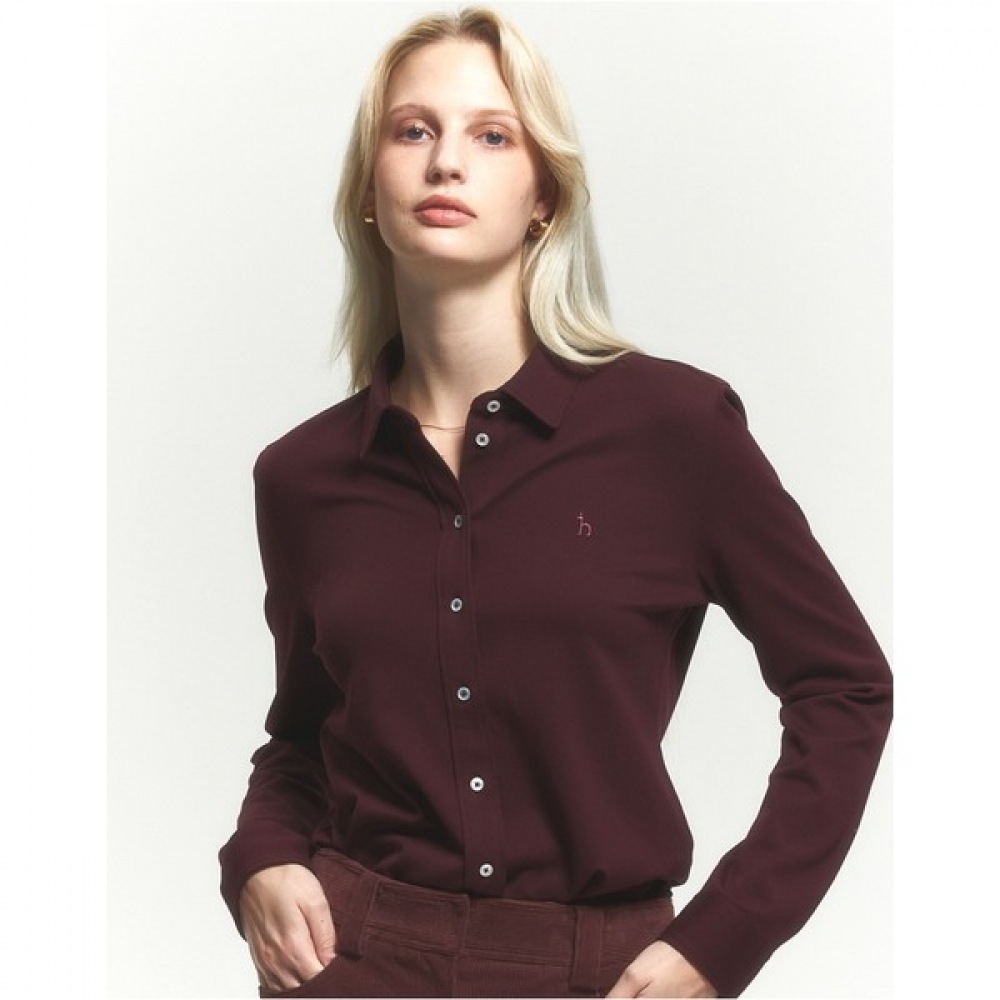 (ヘッジズレディース) 24FW コットンスパンスリムフィットシャツブラウン HSSH4DC78W2
