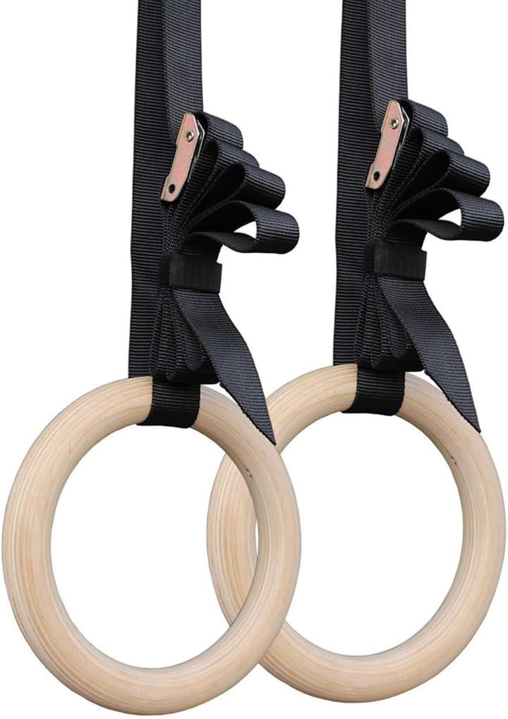 吊り輪 体操 トレーニング 木製 (ブラック, 32mm厚)