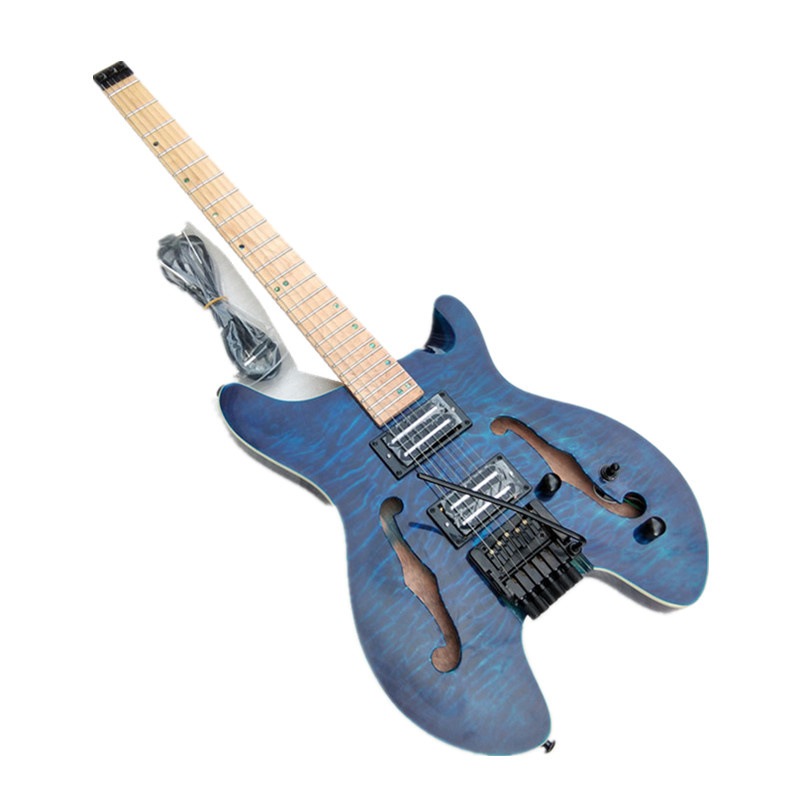 青色の首なしエレキギター半空桃心木琴体モミジ指板デュアルトラック式受動式ピックアップBJ 646
