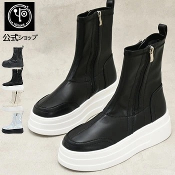 ヨースケ 厚底スニーカー レディース ハイカット ストレッチブーツ 5.2cm 厚底フラットソール 【公式SHOP特典キズ補修液付】