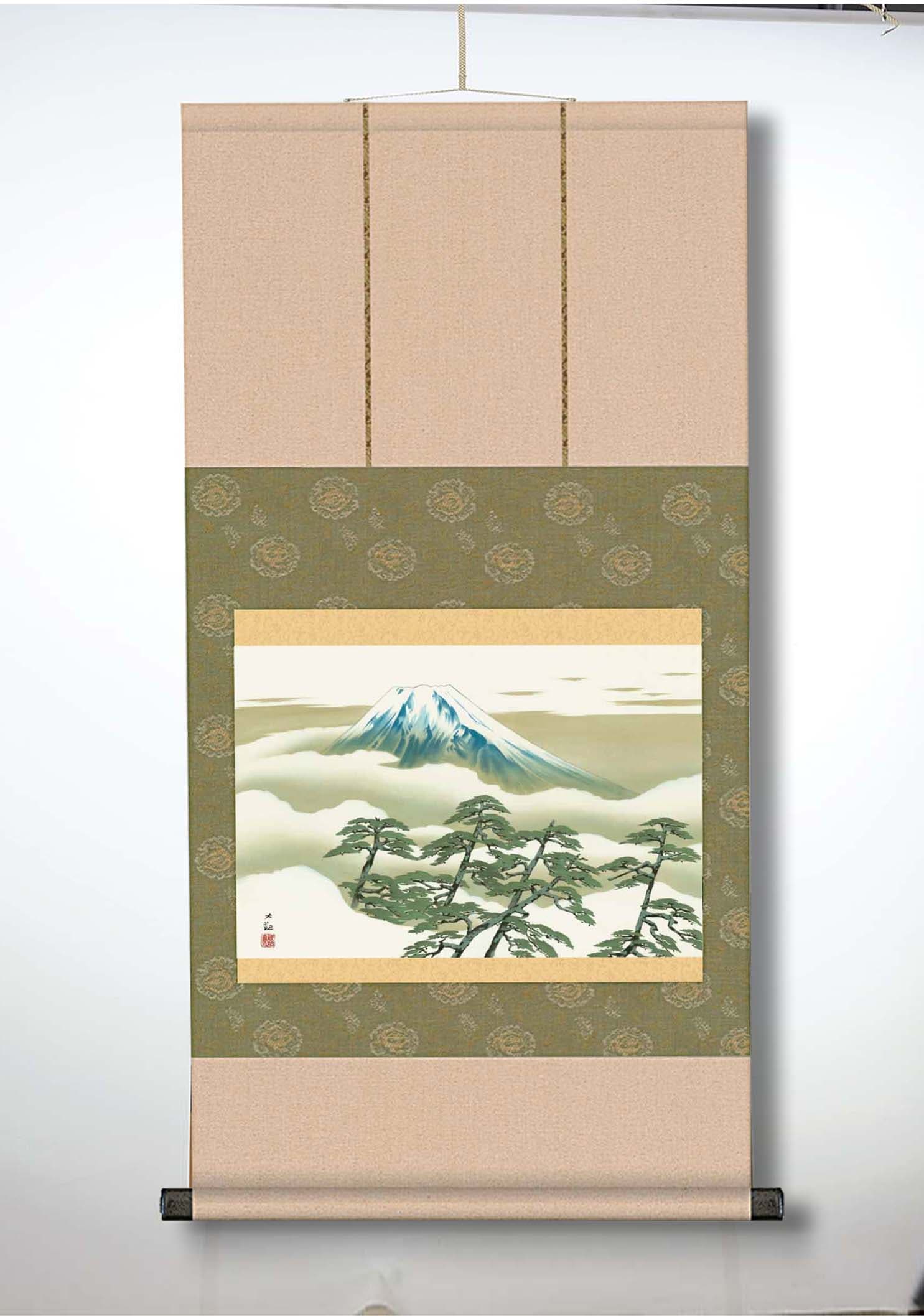 横山大観 掛け軸 富士霊峰 【掛軸】【海・山】【一間床】【丈の短い