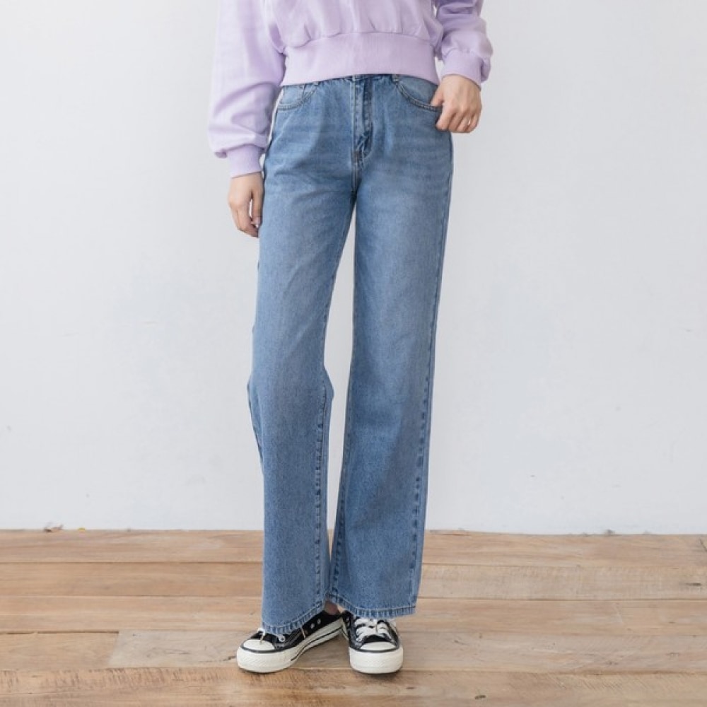 (ジンマニア) テンダーブルーナンスパンワイドデニムパンツ