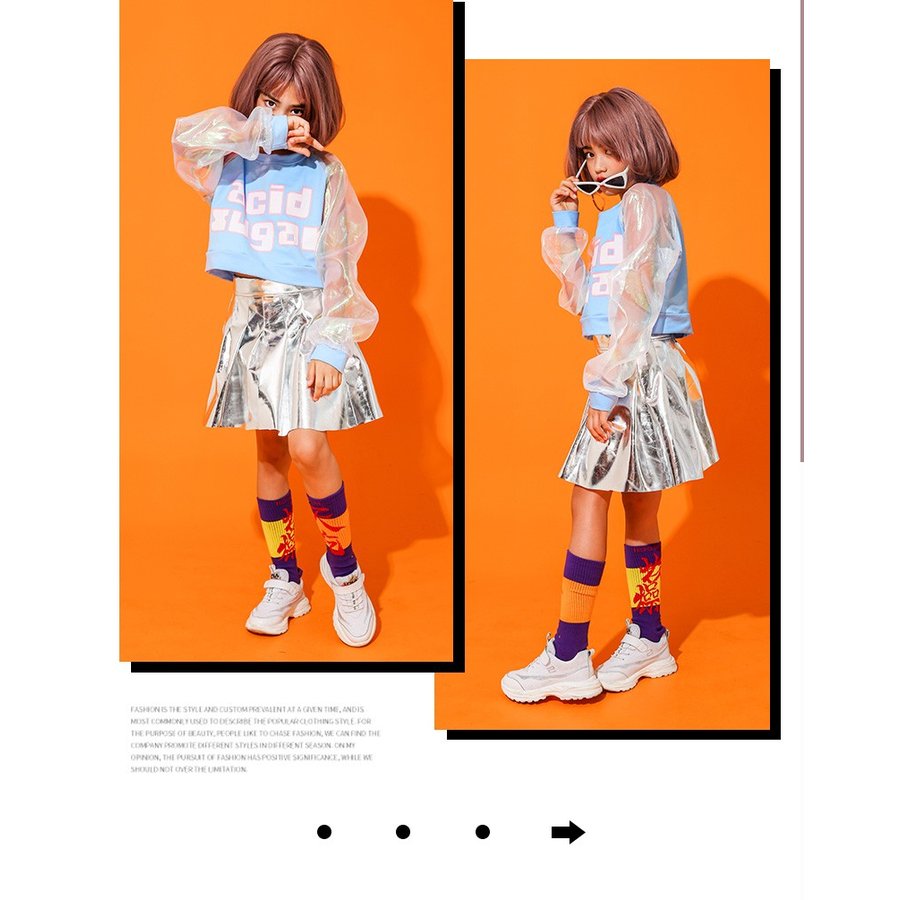 キッズダンス セットアップ チア ダンス 衣装 チアガール 女の子供パーカー スカート キラキラ スパンコール スカートセット ガールズ ジャッズ演出服