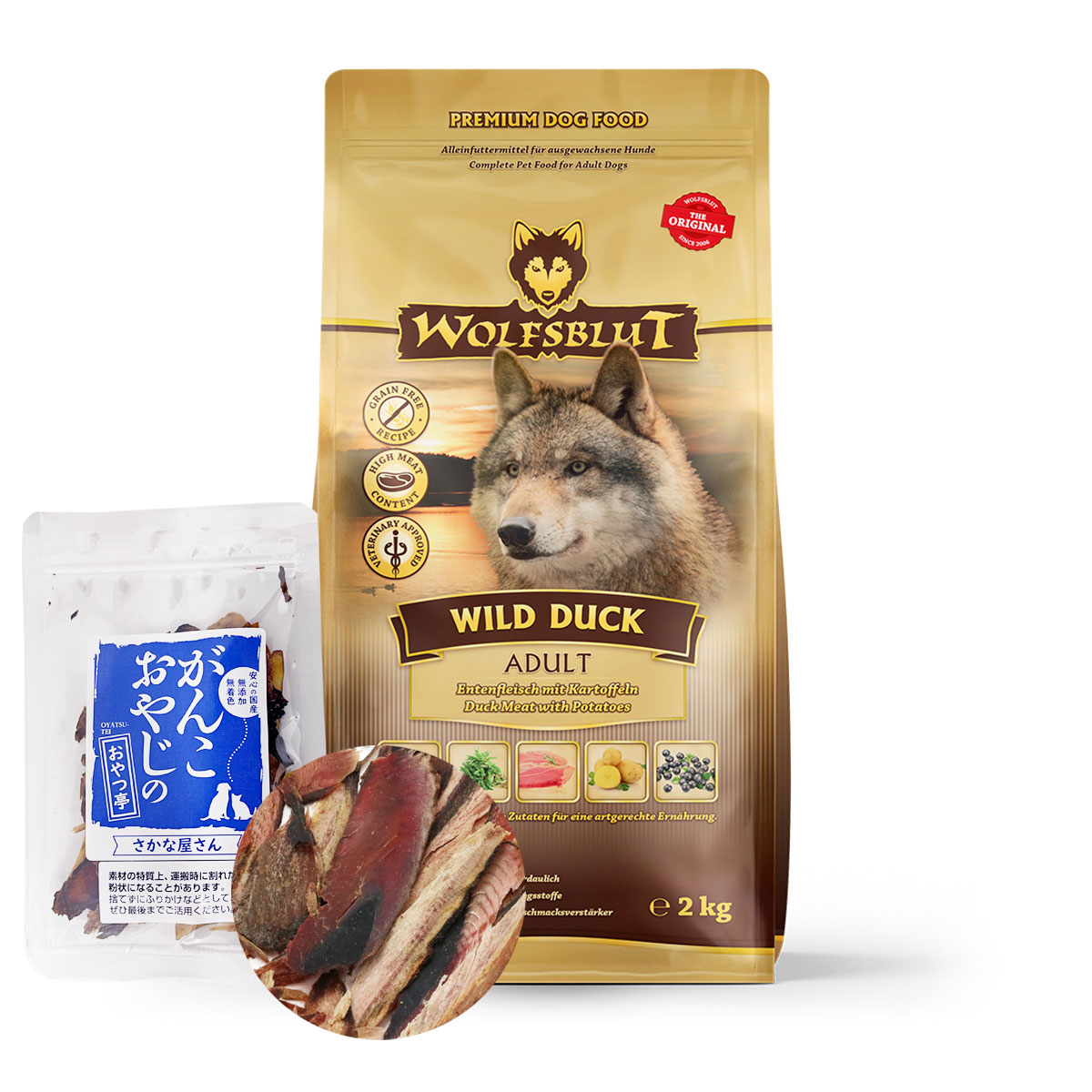 ウルフブラット アダルト ワイルド ダック（ダックとポテト） 2kg 【お試し国産お魚厚削り15g付き】