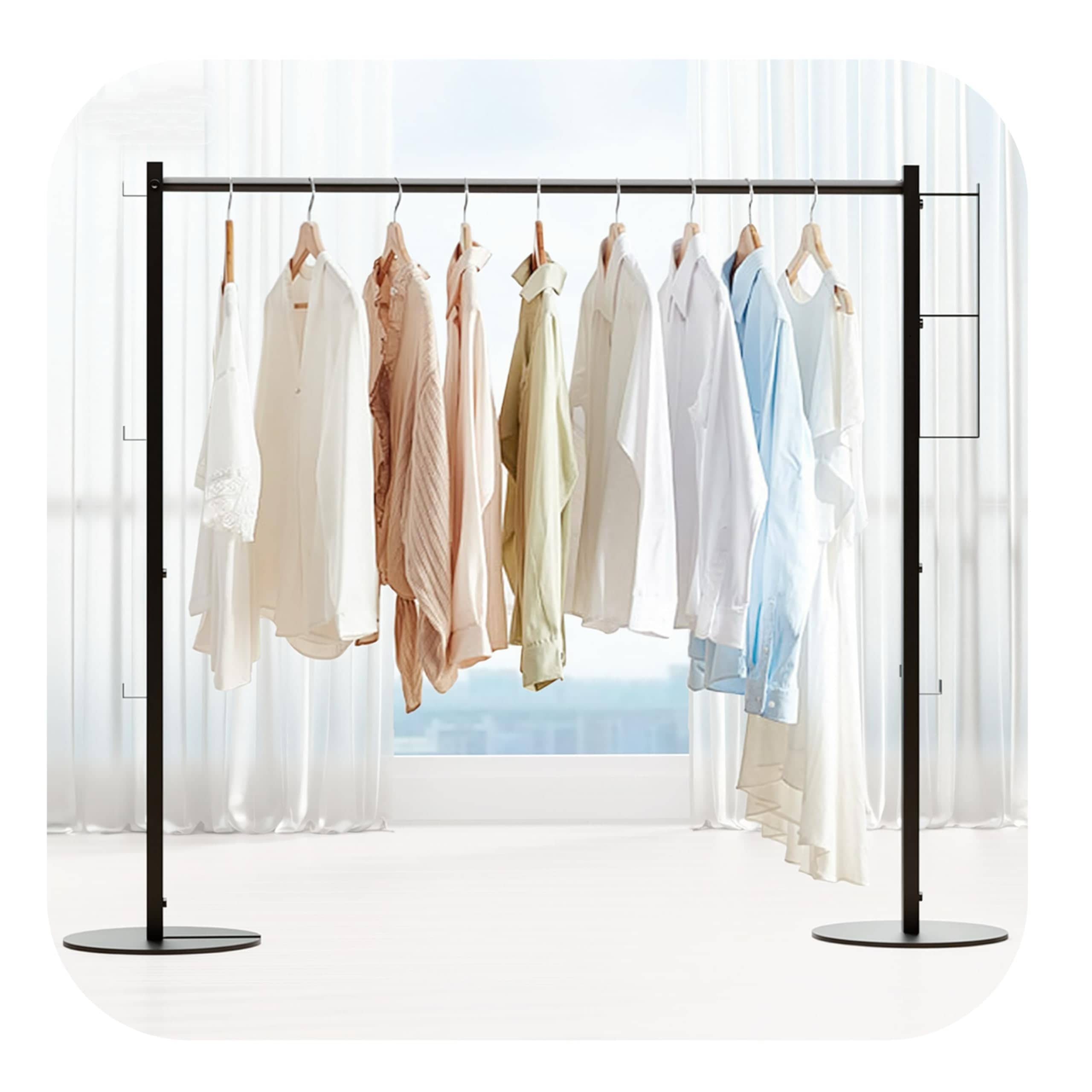 室内物干し 折りたたみ 組み立て簡単 物干しラック 物干しスタンド コンパクトに収納できる フック付き 布団干し 使用時：約W180×D30×H160cm 一人暮らし 家族 ブラック