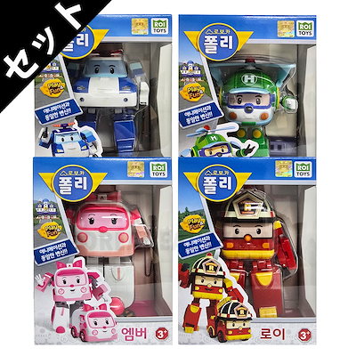 韓国で人気の!! ロボカーポリー変身ミニカーセット Qoo10] ROI TOYS 【ロボカーポリー】変身ロボット 4インチ