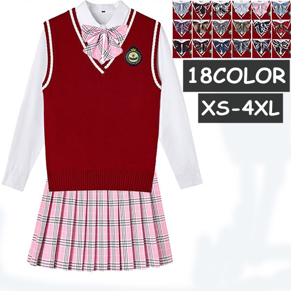 卒業式 スーツ 女の子 入学式 入学祝い 5点セット 女子 セットアップ JK制服 学生 ガールズ セーター ベスト チェックスカート シャツ リボン レッド 赤 女子高校生 女子制服 卒業式 ワイン