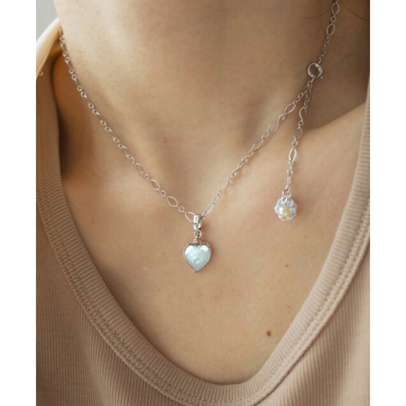 MERRYMOTIVE / Blue heart with lace chain necklace