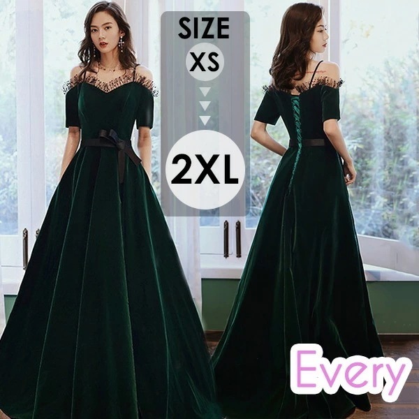 【期間特典】ロングドレス 演奏会 袖付き キャミソール Aライン 演奏会用ドレス 編みあげタイプ ステージドレス ピアノ発表会ドレス グリーン パーティードレス 大きいサイズ 結婚式 ワンピース お呼