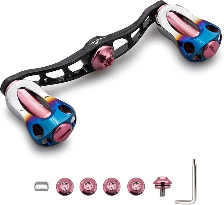 リール ハンドル 22mm ノブ搭載 シマノ SHIMANO ダイワ DAIWA アブ Abu 通用 ベイトリール Aurora Series 677 (90mm - ブラック＆桜ピンク)